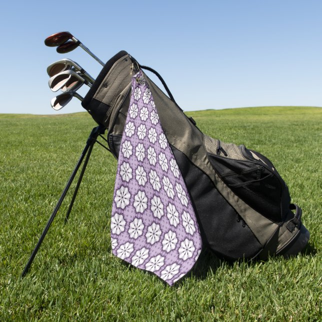 Lila und weiß gemustert blumig golfhandtuch (Gras)