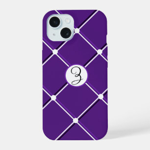 Lila und weiß gestreiftes Design Fancy Z Initial iPhone 15 Hülle