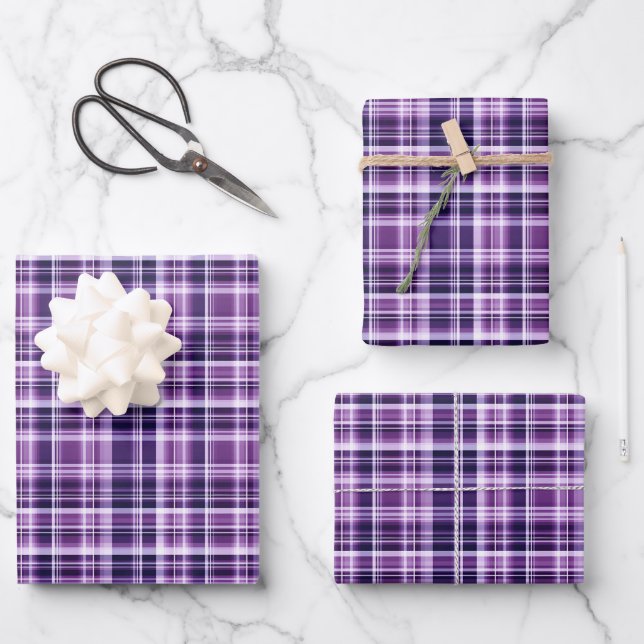 Lila und weiß Kariert Geschenkpapier Set (Vorderseite)