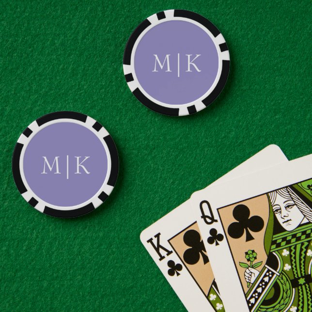 Lila und Weiß | Modernes Monogramm Pokerchips (Pokertisch (doppelt))