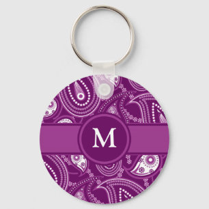 Lila und Weiß Paisley Schlüsselanhänger
