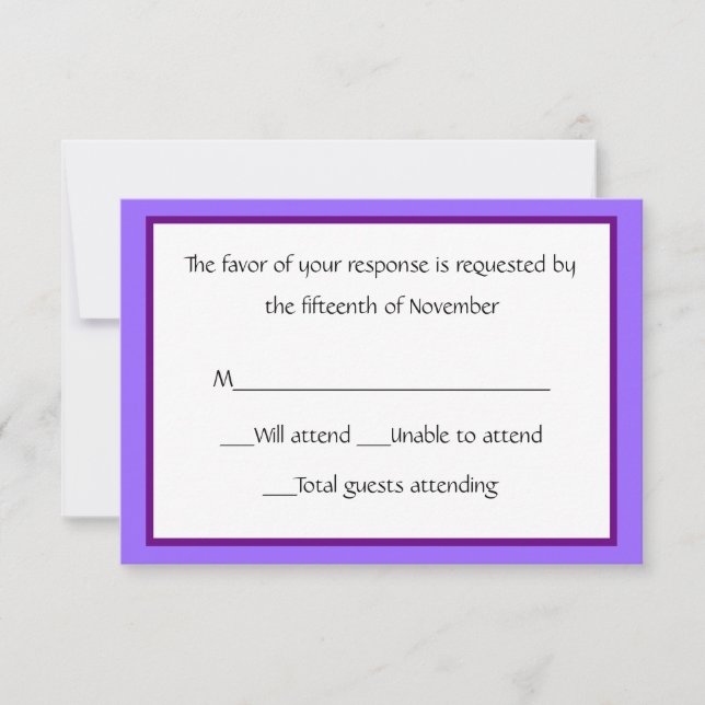 Lila und weiße Antwortkarte für alle Einsatzzwecke RSVP Karte (Vorderseite)