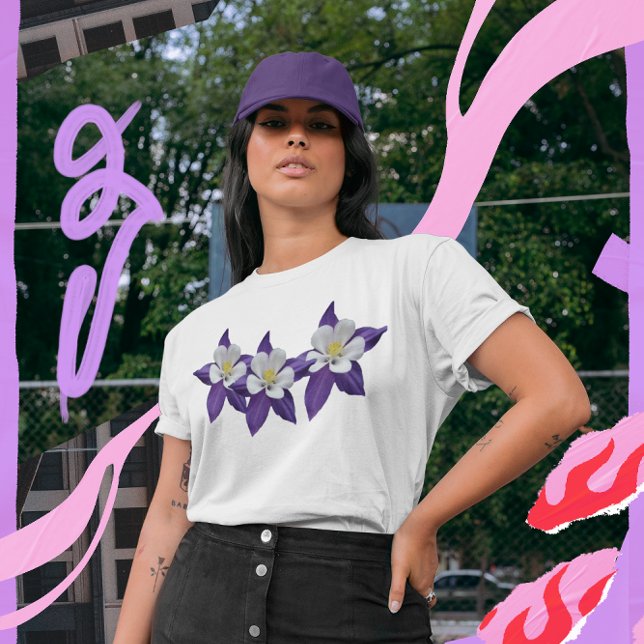 Lila und weiße Blume für Frauen kombinieren T-Shirt (Columbine Purple and White Flowers Dark T-shirt)