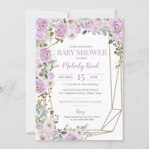 Lila und weiße Blume Girl Baby Dusche Einladung