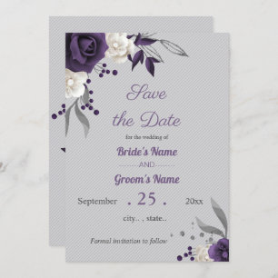 lila und weiße Blume Save the Date grau Einladung