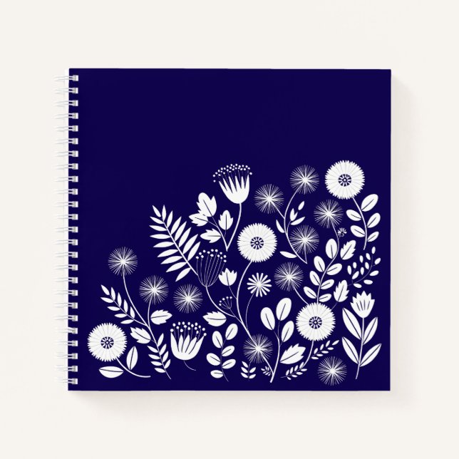 Lila und weiße Boho-Wildblume Notizbuch (Vorderseite)