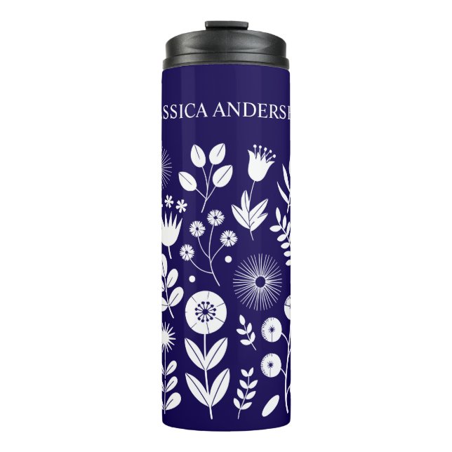 Lila und weiße Boho-Wildblume Thermosbecher (Vorderseite)