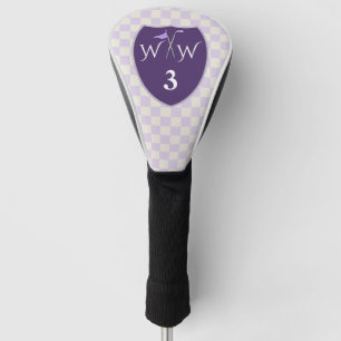 Lila und weiße Creme-Karo mit Initialen und Anzah Golf Headcover