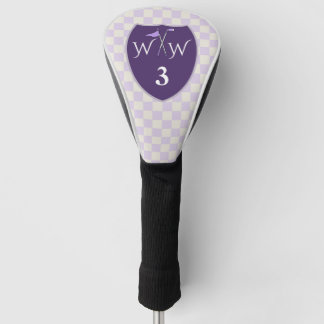 Lila und weiße Creme-Karo mit Initialen und Anzahl Golf Headcover