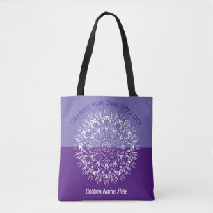 Lila und weiße Eulen-Mandala zur Lehrererkenntlich
