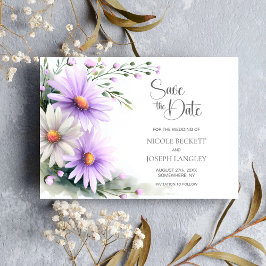 Lila und weiße Gänseblümchen Hochzeit - Termin vor Save The Date