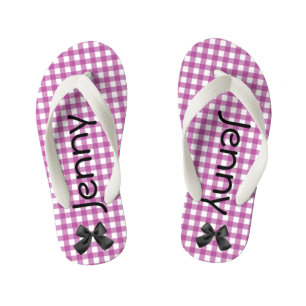 Lila und weiße Gingham Girls Flip Flops