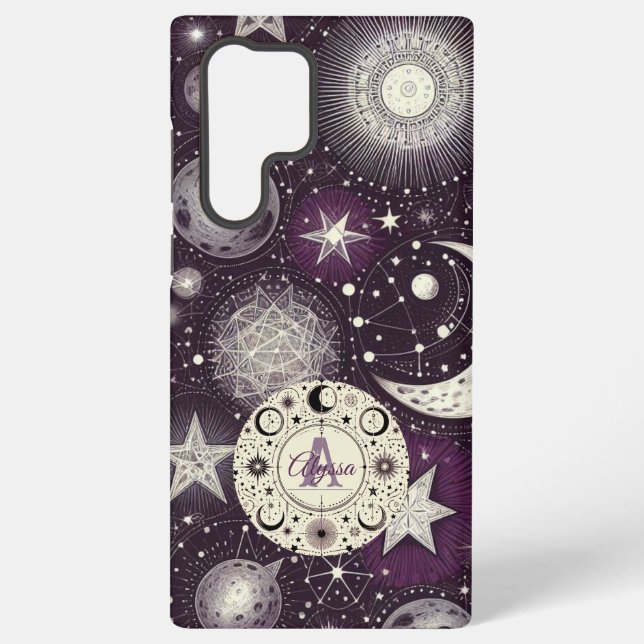 Lila und weiße Himmelträume: Mond und Sterne Samsung Galaxy Hülle (Rückseite)