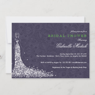 Lila und weiße Hochzeitskleidung und Vintage Spitz Einladung