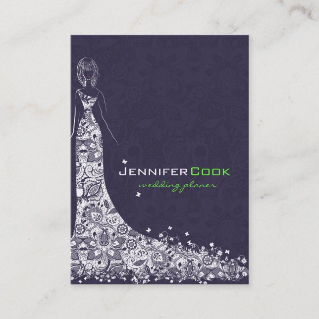 Lila und weiße Hochzeitskleidung und Vintage Spitz Visitenkarte (Vorderseite)