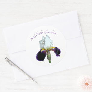 Lila und weiße Iris-Aufkleber Runder Aufkleber