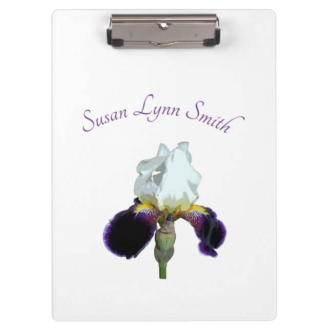 Lila und weiße Iris-Clipboard Klemmbrett (Vorderseite)