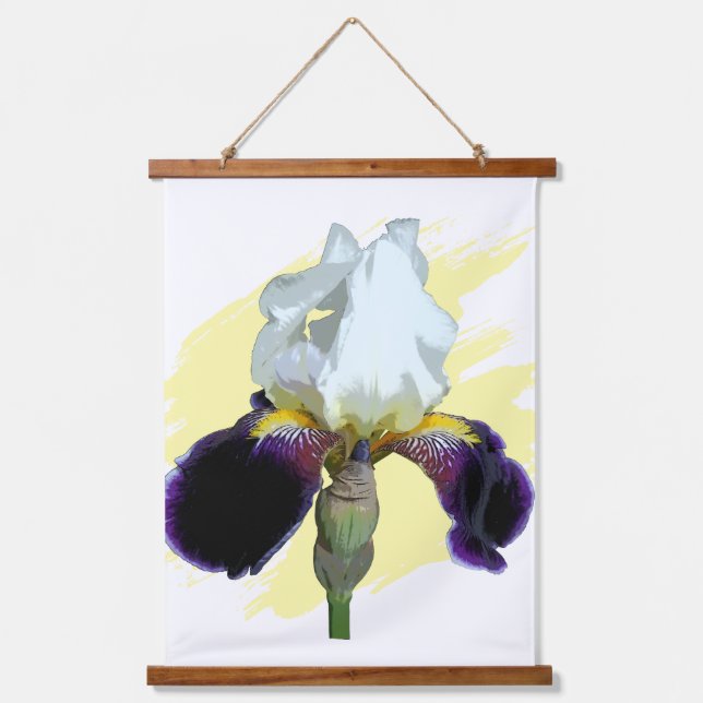 Lila und weiße Iris Wandteppich Mit Holzrahmen (Vorderseite)