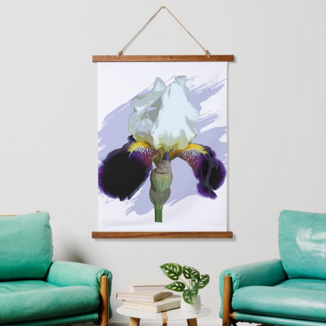 Lila und weiße Iris Wandteppich Mit Holzrahmen (Wohnzimmer)