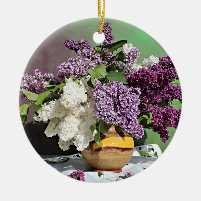 Lila und weiße Lilacs Bouquet Foto Keramik Ornament (Vorne)