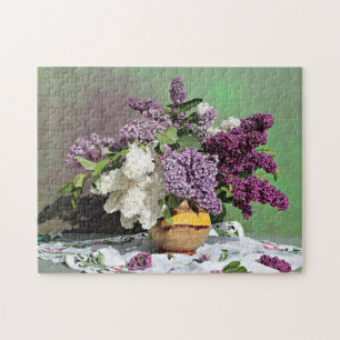 Lila und weiße Lilacs Bouquet Foto Puzzle
