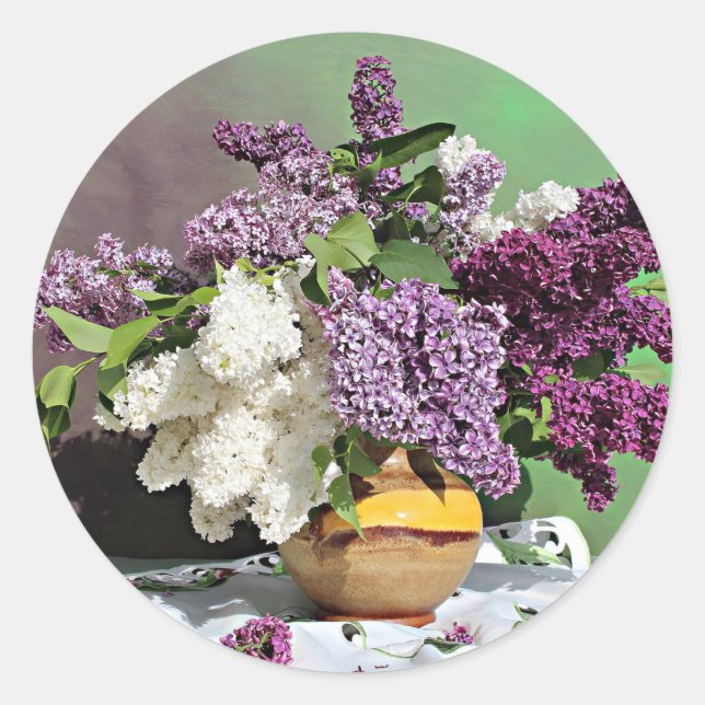 Lila und weiße Lilacs Bouquet Foto Runder Aufkleber (Vorderseite)