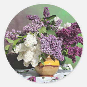 Lila und weiße Lilacs Bouquet Foto Runder Aufkleber