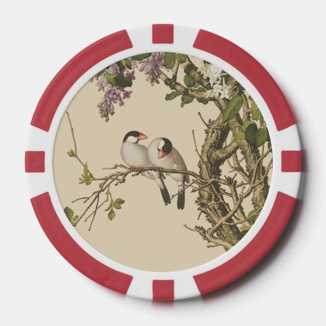 Lila und weiße Lilacs mit Bird Chinese Antique Pokerchips (Vorderseite)