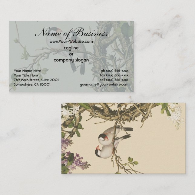 Lila und weiße Lilacs mit Bird Chinese Antique Visitenkarte (Vorne/Hinten)