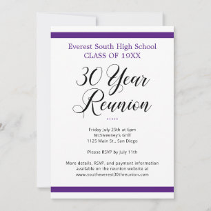 Lila und weiße Minimalistisch 30-jährige Wiederseh Einladung