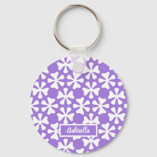 Lila und weiße moderne geometrische Blumengestaltu Schlüsselanhänger