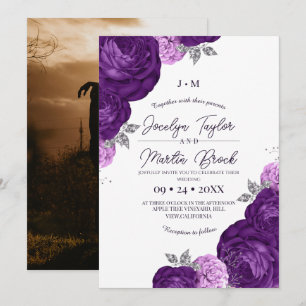 Lila und weiße moderne wunderliche Flora-Hochzeit Einladung