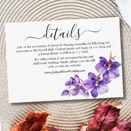 Lila und weiße Orchideenhochzeit Details Begleitkarte