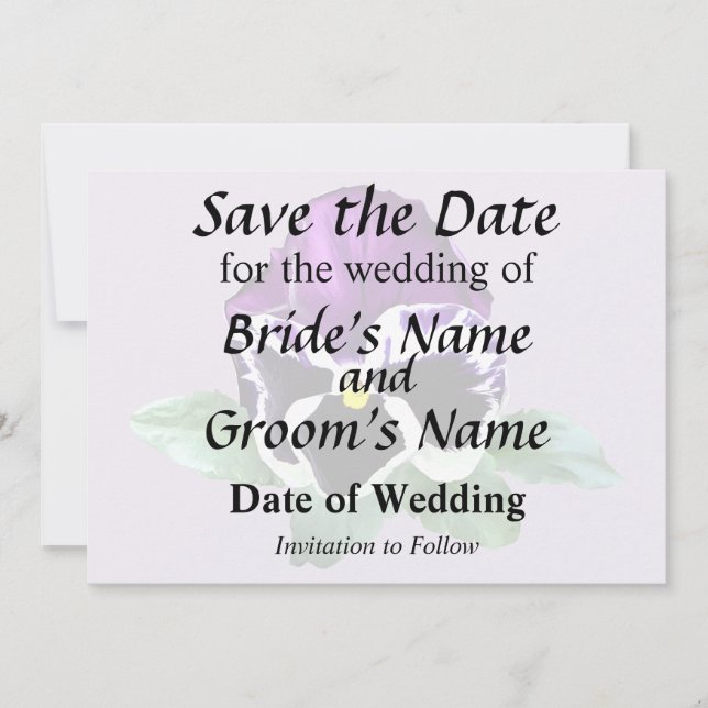 Lila und weiße Pansy Save The Date (Vorderseite)