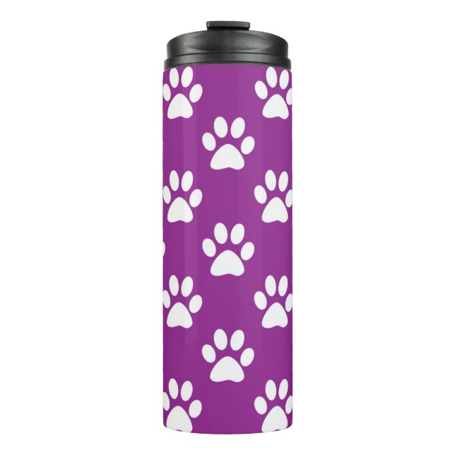 Lila und weiße Pfotenmuster Thermosbecher (Vorderseite)