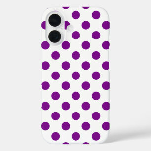 Lila und weiße Polka-Punkte iPhone 16 Hülle