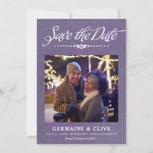 Lila und weiße Save the Date-Karte mit Foto Date