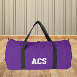 Lila und weiße Schulfarben und -buchstaben Duffle Bag