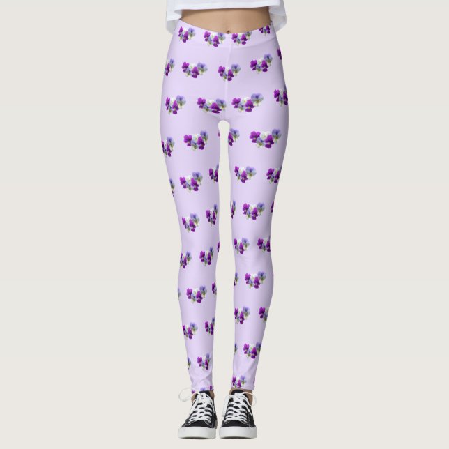 Lila und weiße Stiefmütterchen Leggings (Vorderseite)