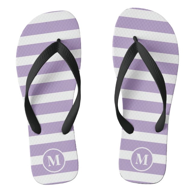 Lila und weiße Streifen F (Classic Monogram) Flip Flops (Fußbett)