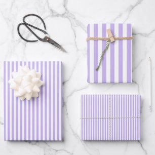 Lila und weiße Streifen Geschenkpapier Set