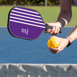 Lila und weiße Streifen mit Monogramm Pickleball Schläger