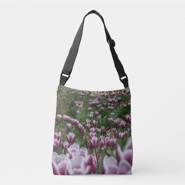 Lila und weiße Tulips - Crossbody Bag Tragetaschen Mit Langen Trägern (Vorderseite)