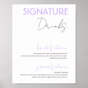 Lila und weiße Unterschrift Drinks Hochzeitsdoster Poster