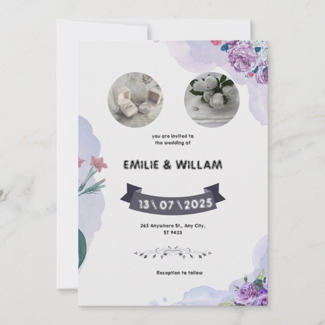 Lila und weiße Wasserfarben Einladung (Vorderseite)