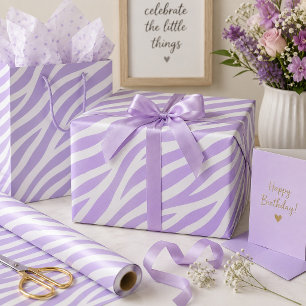Lila und weiße Zebrastreifen im Tierdruck  Geschenkpapier
