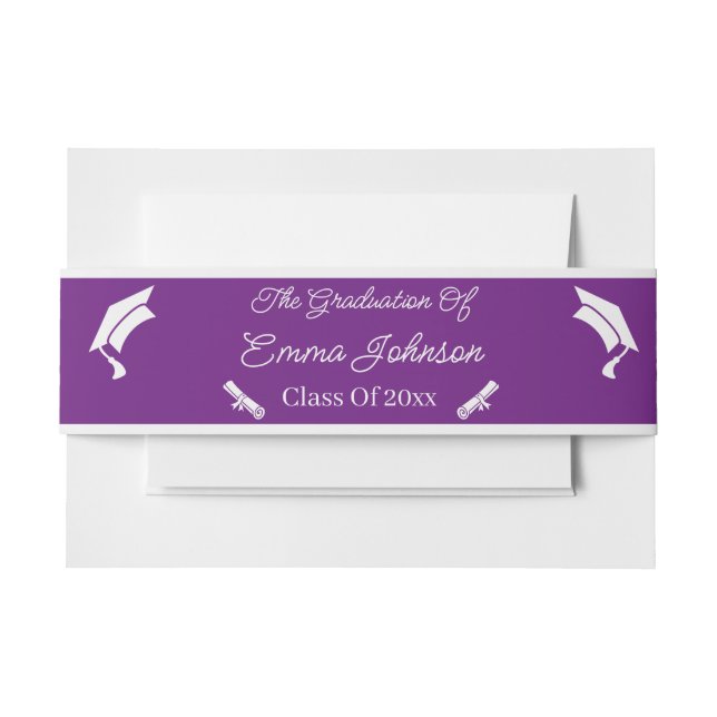 Lila und weißer Abschluss Personalisiert Einladungsbanderole (Vorderseite Beispiel)