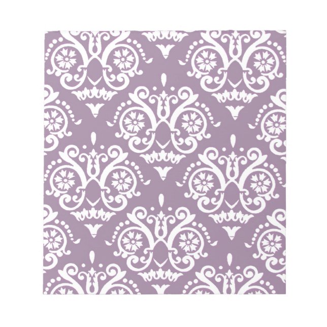 Lila und weißer Elegantester Damask Notizblock (Vorderseite)