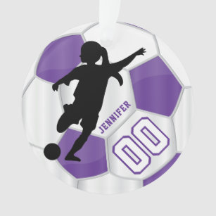 Lila und weißer Girl-Fußball-Spieler Ornament