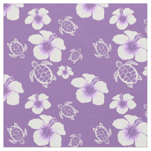 Lila und weißer Hibiskus Honu Hawaiian Fabric Stoff